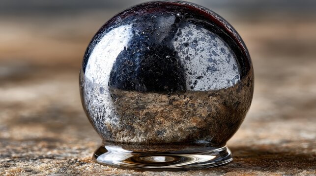 Mystical crystal ball sphere on rustic wood for divination, tarot reading, or occult themes