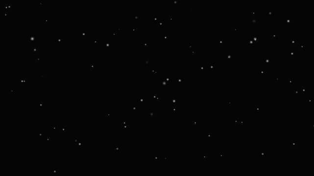 A scattering of small, bright white particles against a deep black background, creating a starry or dusty effect.Dust particles floating animation, fine white dust specks drifting slowly on black back