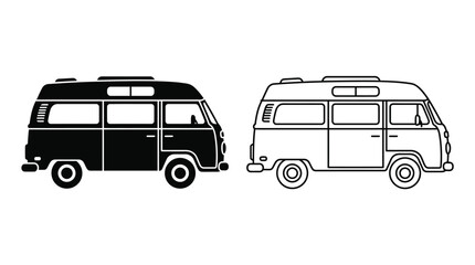 vintage camper van silhouettes black and white line art © FARISTA