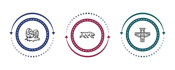 Obraz premium outline stone age icons set - diaur egg, saber toothed tiger, totem. editable vector for web and mobile ui