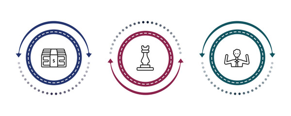 outline startup stategy and icons set - budget, rook, happiness. editable vector for web and mobile ui © IconArt