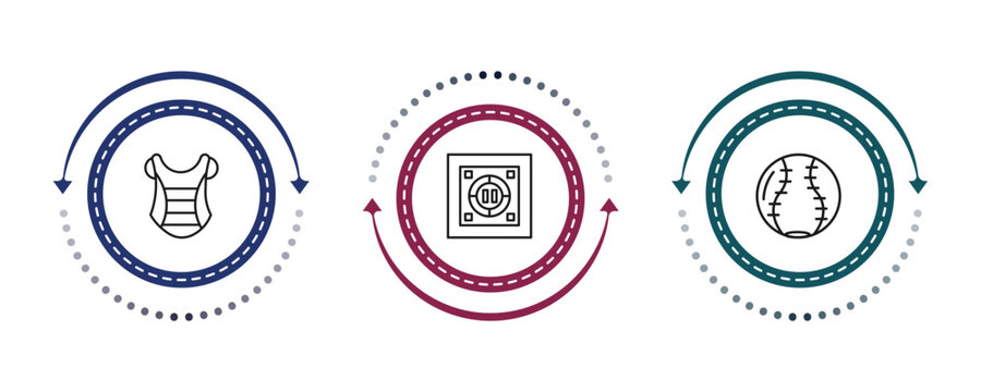outline sport icons set - chest guard, dohyo, softball. editable vector for web and mobile ui