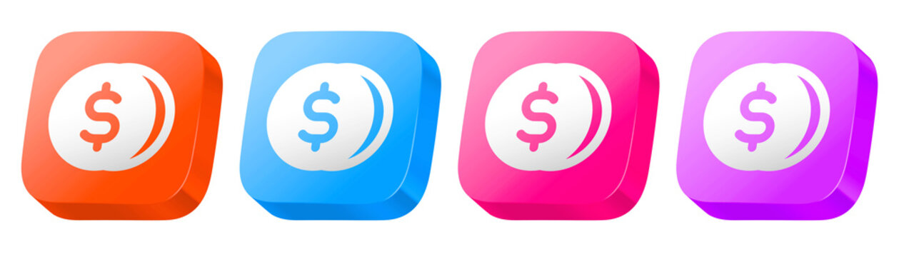 Set of average graphics in orange, pink, purple, and blue, designed as a colorful 3D glossy icon set for secure electronic payments.