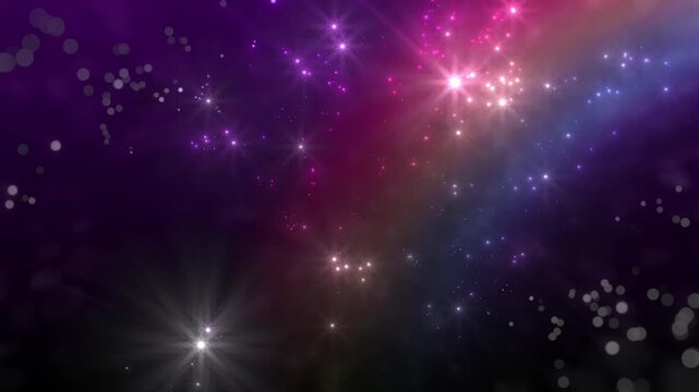 Sparkling purple magenta background with glowing stars shimmering particles and soft bokeh light loop
