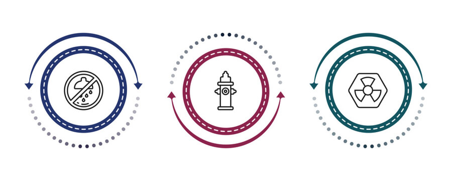 outline signs icons set - no shower, hydrant, radioactive warning. editable vector for web and mobile ui