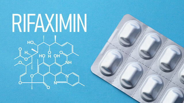 Rifaximin Antibiotic Medication for Gastrointestinal Disorders and Bacterial Infection Treatment, Pharmaceutical Healthcare Concept with Prescription Therapy and Digestive Health Support