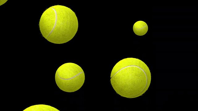 Falling Tennis Balls on black and blue background Seamless Loop