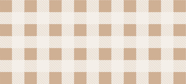 Gingham seamless pattern. Beige and white vichy background texture. Checkered tweed plaid repeating wallpaper. Natural nude fabric and textile swatch design. Vector