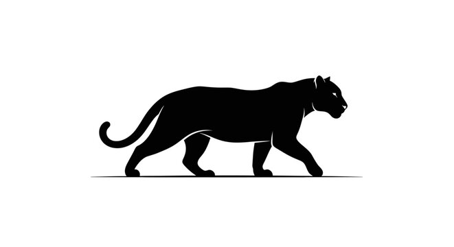Black Panther Silhouette Walking Isolated on White Background