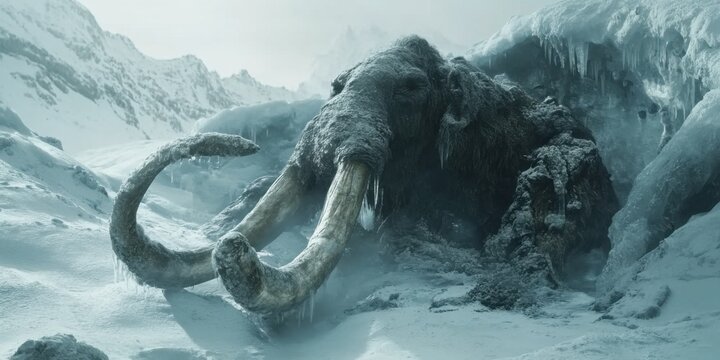 Ancient mammoth discovery frozen tundra wildlife photography icy environment close-up view extinct species