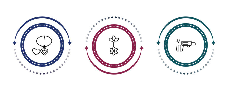 outline jewelry icons set - locket, belly piercing, measurement. editable vector for web and mobile ui