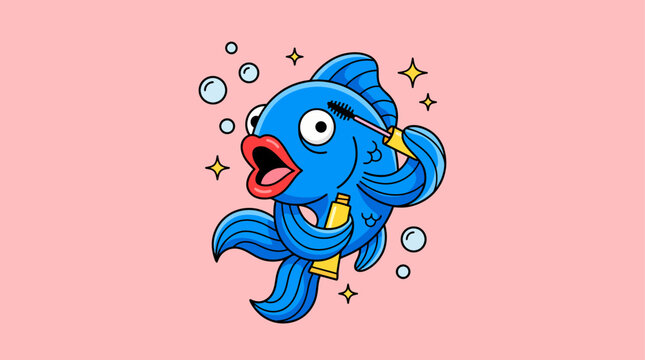 Cartoon blue monster character with surprised expression and floating bubbles