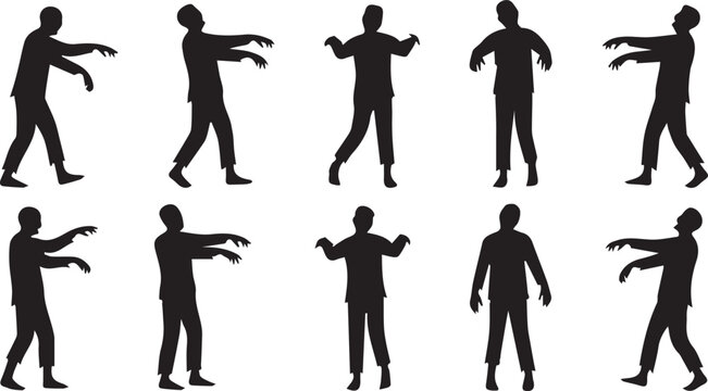 Zombie Silhouettes Set Halloween Undead Monsters Vector