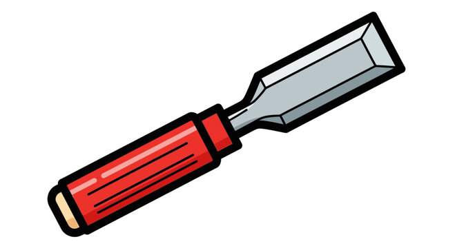 Red handled flat chisel tool.