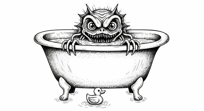 Monster in a bathtub with duck.