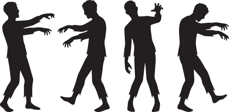 Zombie Silhouette Vector Set Walking Horror Characters
