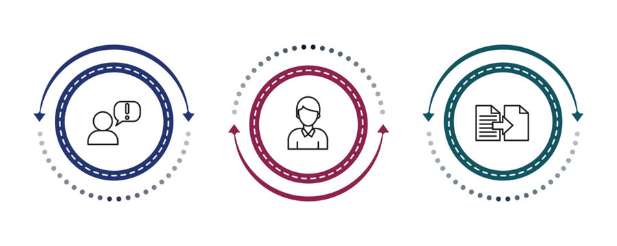 outline human resources icons set - grievance, man, compare. editable vector for web and mobile ui