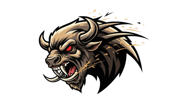 Stylized bison head with aggressive expression