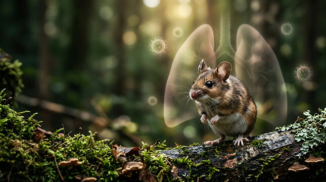 Hantavirus Disease Concept with Mouse and Human Lungs in Forest