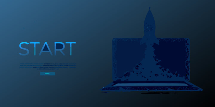 Low poly wireframe rocket launch with glowing trails and start button illustration high quality professional