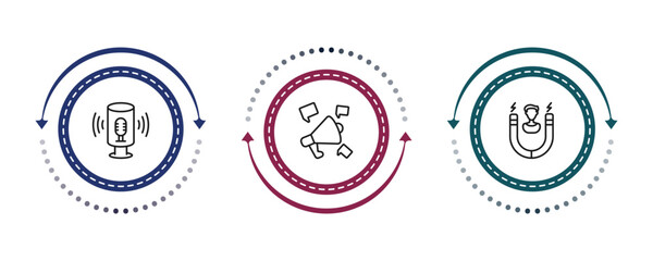 Obraz premium outline general icons set - smart assistant, social campaign, user attraction. editable vector for web and mobile ui