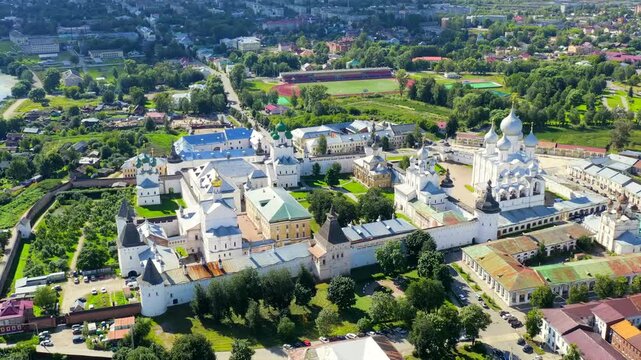 Rostov, Russia. Rostov Kremlin. The main attraction of the city of Rostov the Great. Drone footage, Point of interest