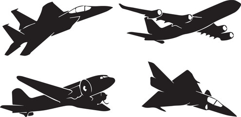 Airplane Silhouettes Vector Set: Military Jets and Commercial Airliners © Vector 4 You