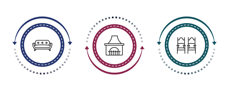 outline furniture and household icons set - comfortable, chimney, ceremonial. editable vector for web and mobile ui