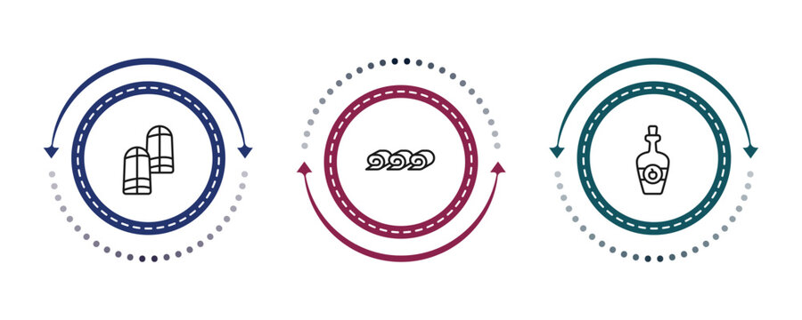 outline food and restaurant icons set - pamonha, zhaliang, cider. editable vector for web and mobile ui