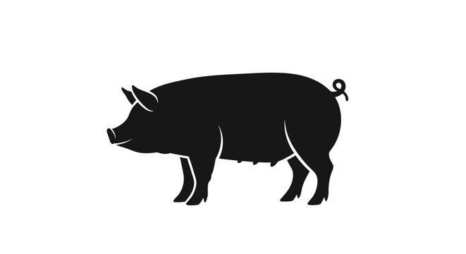 Black Pig Silhouette Isolated on White Background, Farm Animal Vector Icon