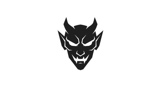 Black devil head illustration on white