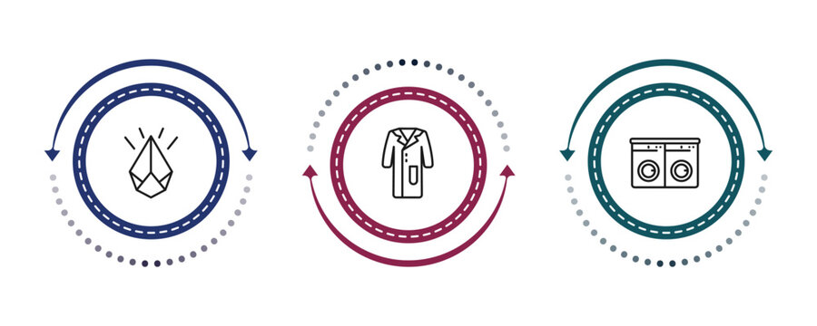 outline fashion icons set - diamond, lab coat, laundry zone. editable vector for web and mobile ui