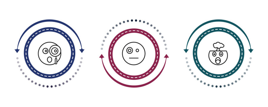 outline emoji icons set - curious emoji, sceptic emoji, exploding head editable vector for web and mobile ui