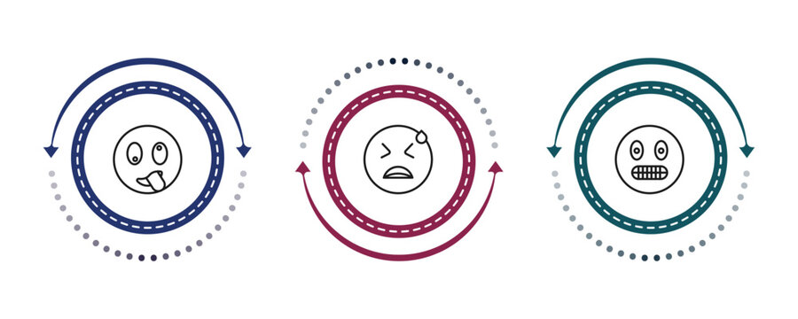 outline emoji icons set - stupid emoji, desperate emoji, nervous editable vector for web and mobile ui