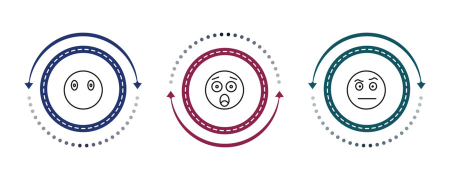 outline emoji icons set - emoji without mouth, hushed emoji, suspect editable vector for web and mobile ui