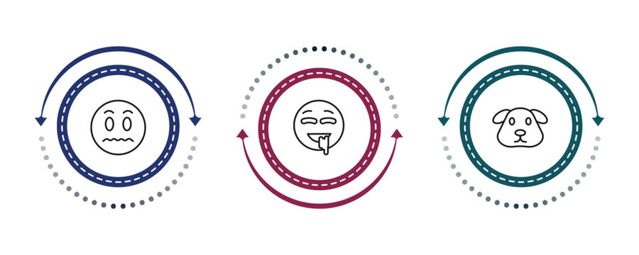 outline emoji collection. thin icons set - silent emoji, drool emoji, dog editable vector for web and mobile ui