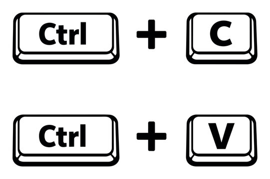 Keyboard keys Ctrl C and Ctrl V representing computer shortcuts for copying and pasting text or files, symbolizing productivity and efficiency