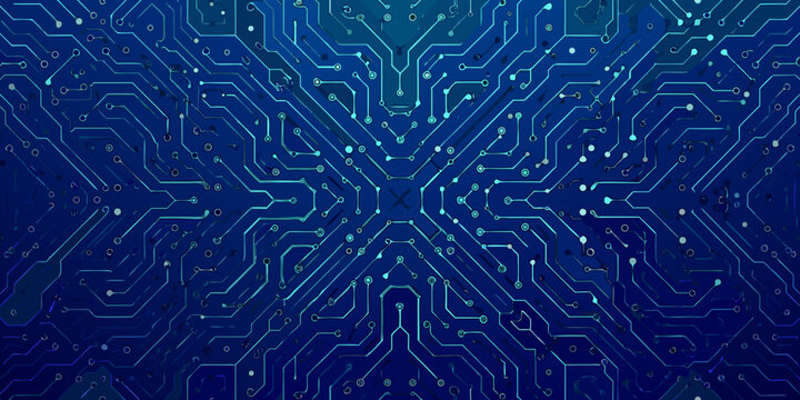 abstract symmetrical circuit board pattern with blue and dark blue electronic pathways high quality professional