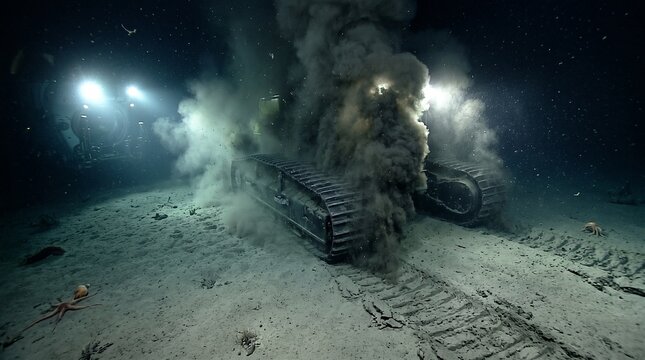 Industrial tracks on the deep sea floor representing deep sea mining impact