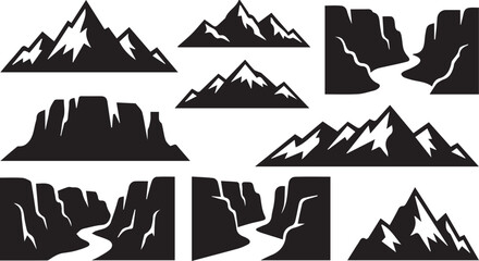 Fototapeta premium Mountain and Canyon Icons Set Vector Landscape Silhouettes