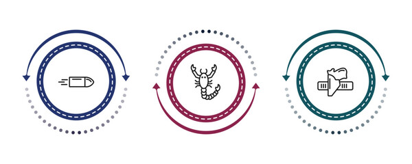 Obraz premium outline desert icons set - bullet, scorpion, holster. editable vector for web and mobile ui