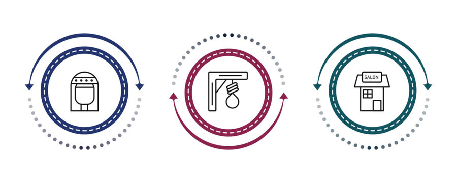outline desert icons set - cleopatra, gibbet, salon. editable vector for web and mobile ui