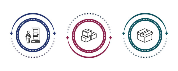 Obraz premium outline delivery and logistic icons set - delivery door, freight, delivery box. editable vector for web and mobile ui