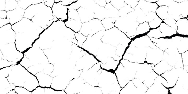 Cracked surface with deep black lines on white background, Grunge texture, Abstract vector illustration for design and decoration