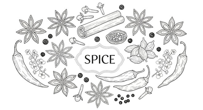 A variety of spices and herbs illustration.