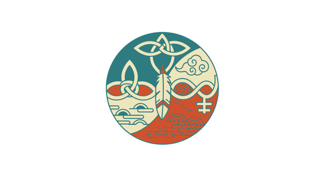 Abstract Celtic Feather Emblem with Geometric Elements