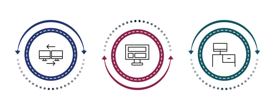 outline computer icons set - computers, computer and monitor, workstation. editable vector for web and mobile ui