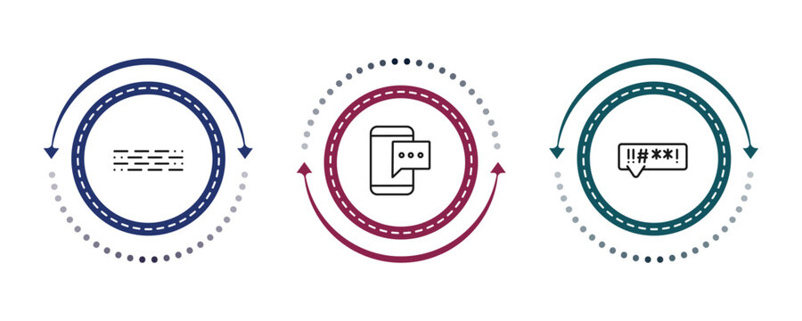 outline communications icons set - morse code, mobile chat, swearing. editable vector for web and mobile ui