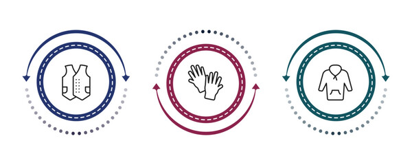 outline clothes icons set - waistcoat, wool gloves, fleece. editable vector for web and mobile ui © IconArt