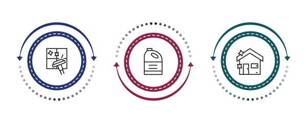 Obraz premium outline cleaning icons set - cleaning window, detergent, house cleanin. editable vector for web and mobile ui